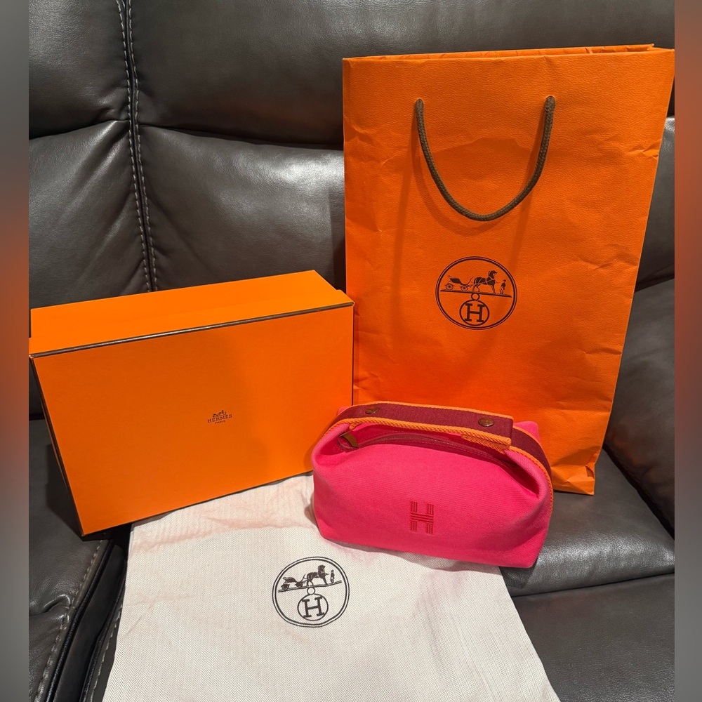 HERMES Bride a Brac GM pouch Handbag canvas Hibiscus